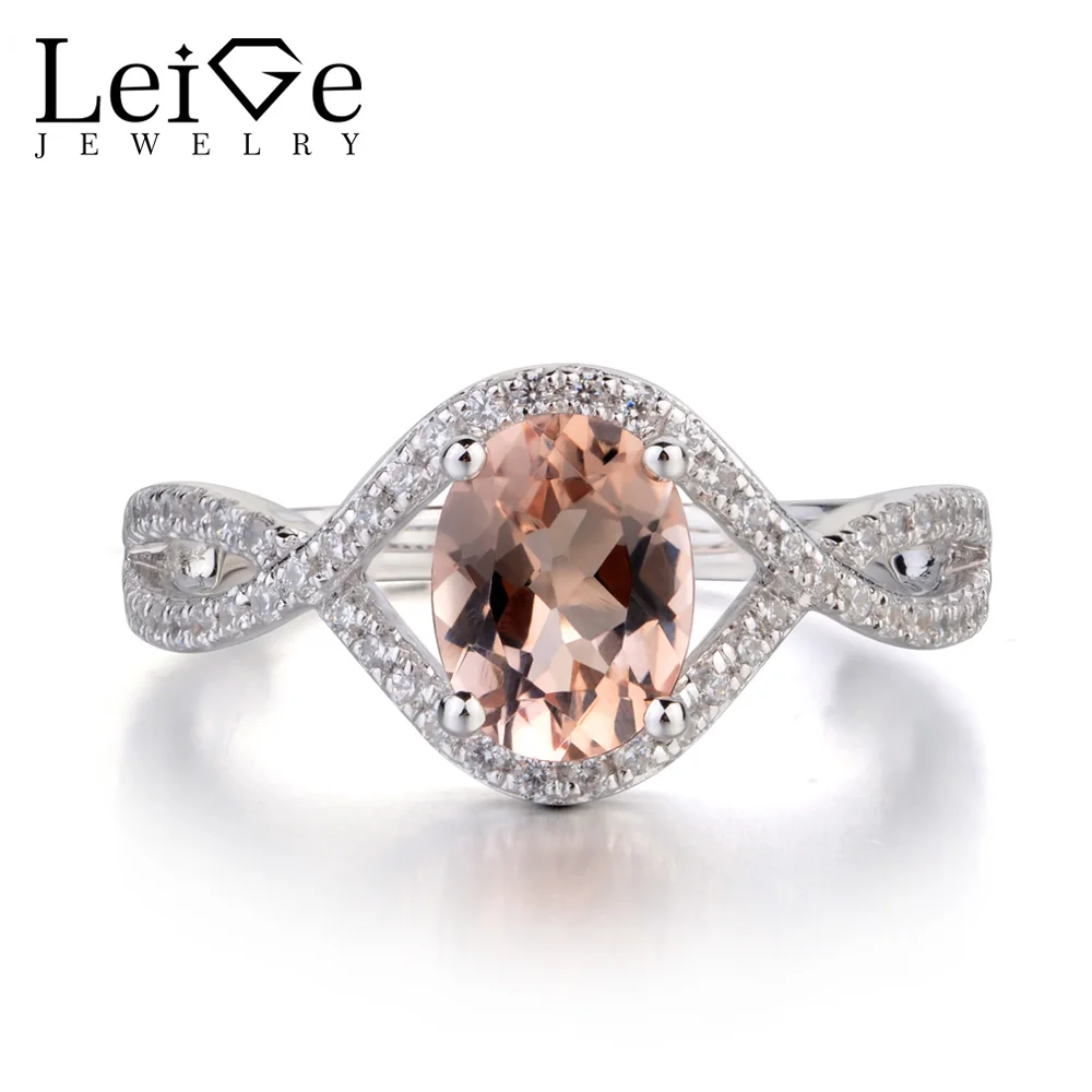 

Leige Jewelry Morganite Ring Oval Shaped Engagement Promise Rings for Women 925 Sterling Silver Fine Jewelry Pink Gemstone