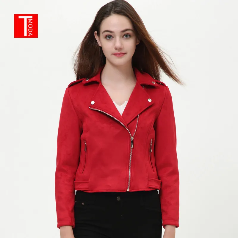 Women Autumn Winter Suede Faux Leather Jackets Lady Fashion Matte Motorcycle Coat Biker Red Black Green Zipper Outerwear