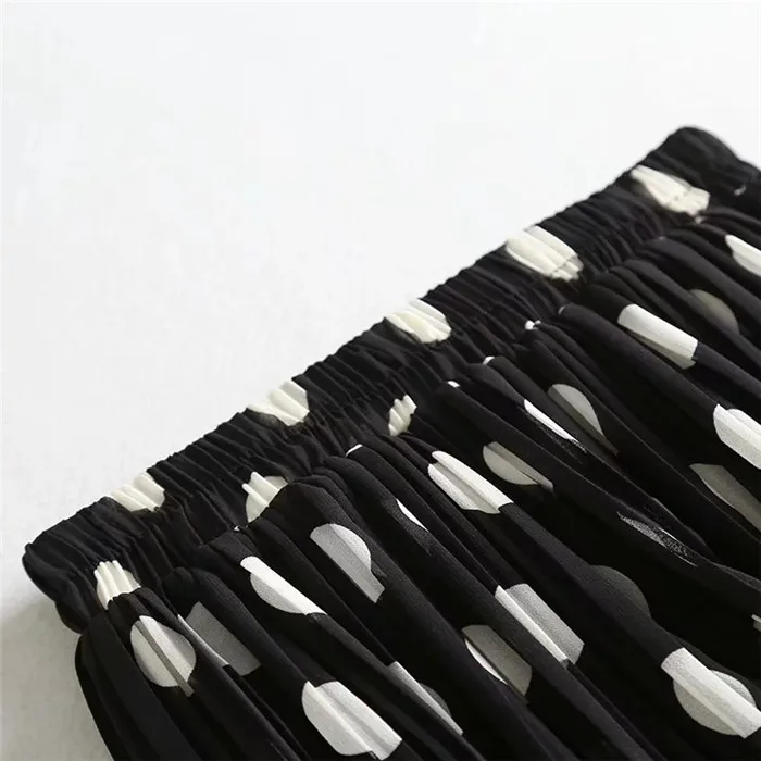 Women Summer Polka Print Chiffon Long Skirt Female European Style Pleated Elastic High Waist Skirts For Sweet Girl Skirt