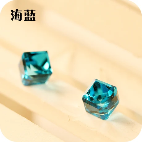 Ocean blue OMH 12 пар Скидка 60% =$0,23/пара EH29 модное украшение с кристаллами квадратные кубические серьги-гвоздики 2 г - Окраска металла: Ocean blue