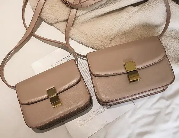 2 bags Light khaki Luxury Brand Handbag New Fashion Simple Square bag Quality PU Leather Women's Designer Handbag Lock Shoulder Messenger bags - Цвет: 2 bags Light khaki