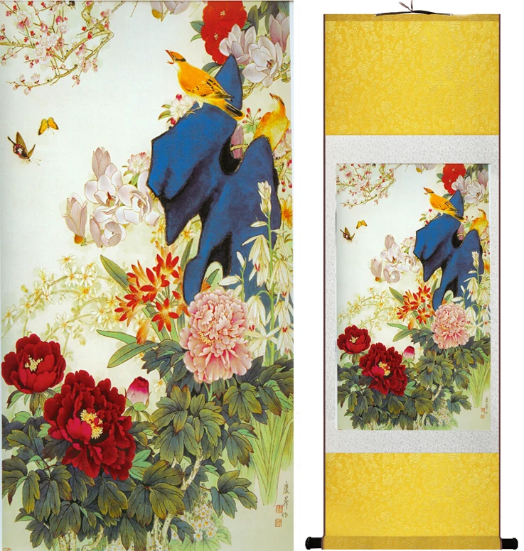 Весенняя картина с цветами для дома и офиса китайская живопись в свитке