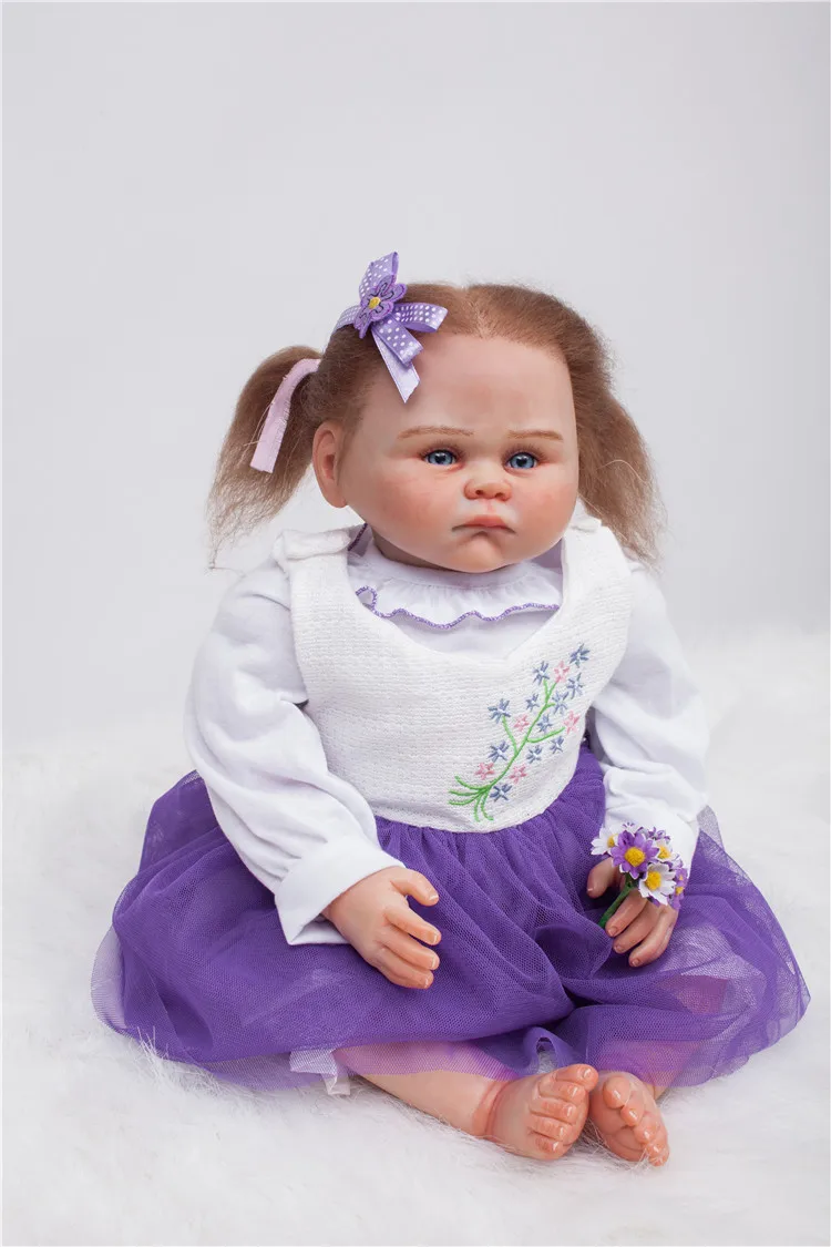 

Realistic 20" doll reborn girl dolls lifelike newborn babies with purple dress exquisite fashion brand doll kdis toys