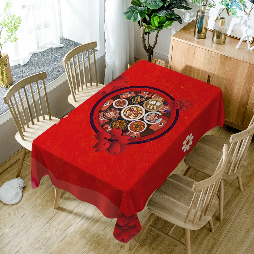 chinese new year 3d tablecloth red dinner pattern polyester cotton table cloth washable waterproof rectangular table cover free global shipping
