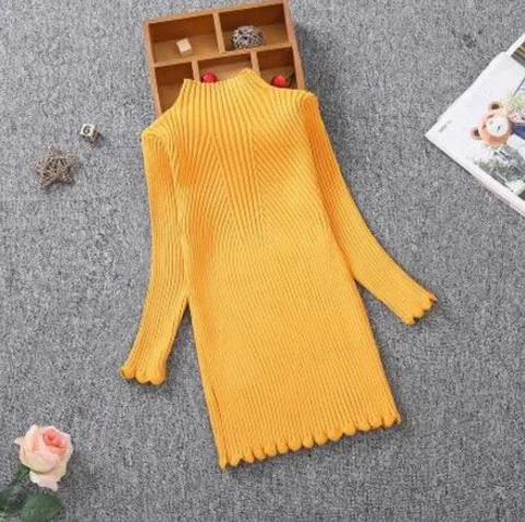 yellow Новинка года; вязаное платье для девочек; однотонное детское платье-свитер с высоким воротником; сезон зима-осень; длинные облегающие платья для девочек; BC443 - Цвет: yellow