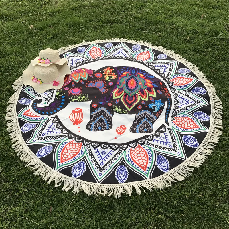 

Летний Индийский Слон, мандала, цветок, богемный, кисточки, гобелен, настенный пляжный плед, коврик для йоги, одеяло