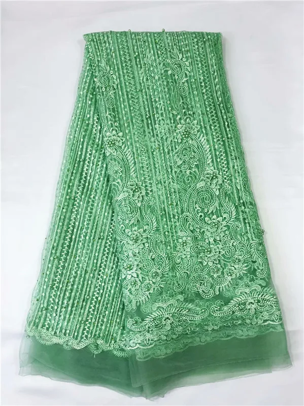 

Best Selling beads Products African Lace Fabric 2019 High Quality Lace stones French Mesh Lace Trim green pink For Dress