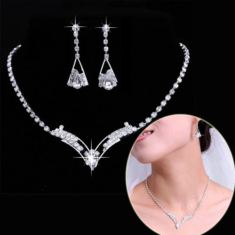 Комплект из колье и серёг с кристаллами|jewelry fabric|plating silverjewelry drop |