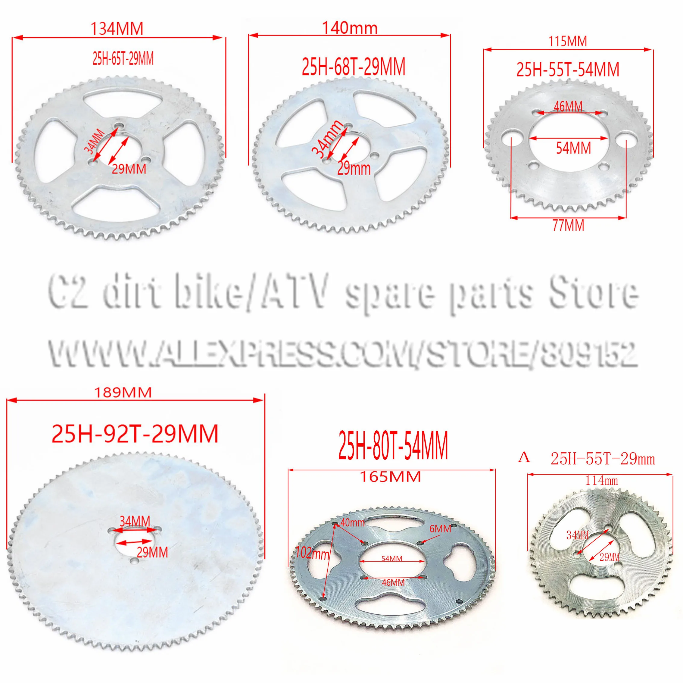 25 х 55t 65t 68t 70t 80t 92 т зуб 29/54/55 мм задние колеса для 47CC 49CC мини Moto ATV Quad Dirt Pit Pocket