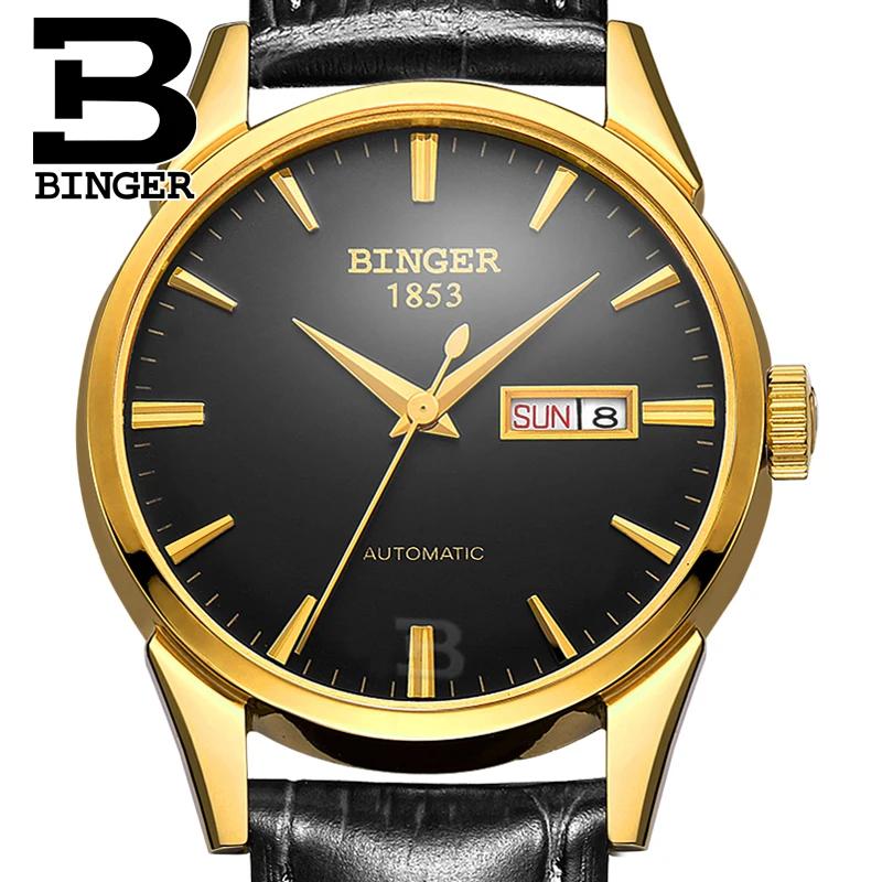 

Switzerland luxury brand Men's Wristwatches BINGER Automatic Mechanical Watch Genuine Leather waterproof Diamond Clock B1128-20