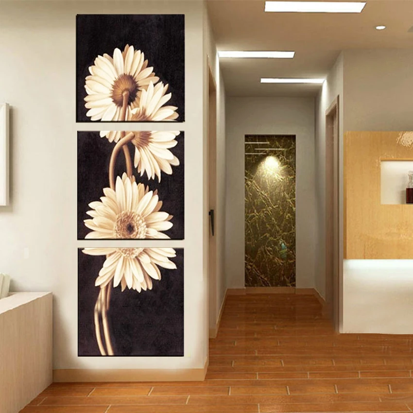 Abstract Oil Painting Pure Handpainted on Canvas chrysanthemum flowers Handmade Modern wall art for Entrance 3pcs | Дом и сад