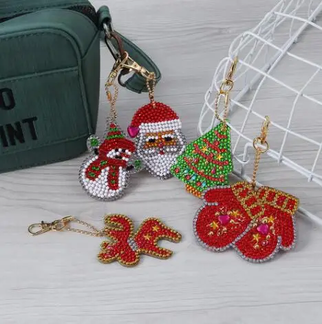 

5PCS DIY Dia mond Keychain Christmas Santa Elk Tree Painting Keyring Keychains Cross Stitch Women Key Chain Trinket on TheBag
