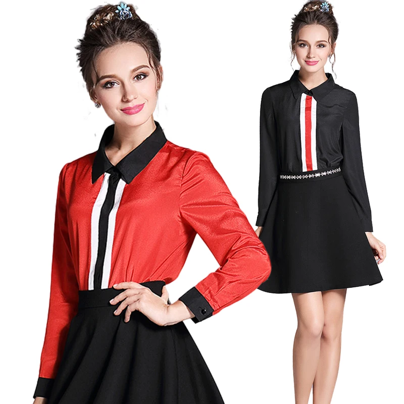 Размеры S/M/L/XL контрастные тканые весенние блузки женские топы с отложным