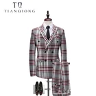 Мужской двубортный костюм TIAN QIONG из 3 предметов, приталенный Свадебный костюм в Корейском стиле, деловой стиль, дизайнерские костюмы, 2018