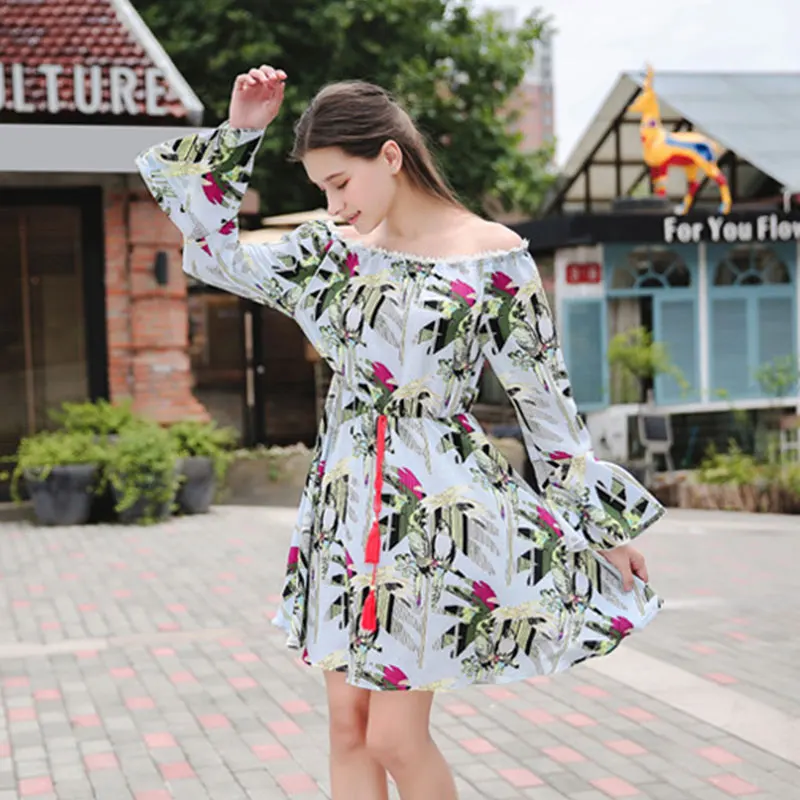 Летнее платье бохо стиль Femme Robe Европейский Американский печатных рукав клеш с