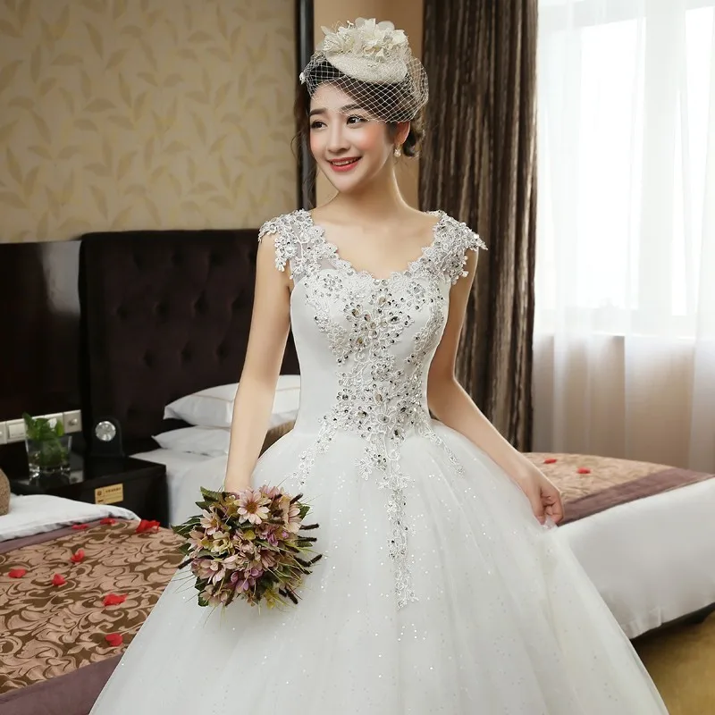 На заказ стиль сексуальный узор Аппликация Белый Vestido de Noiva кружева Блестящий Кристалл Бисером Груди Винтаж свадебное платье QH83