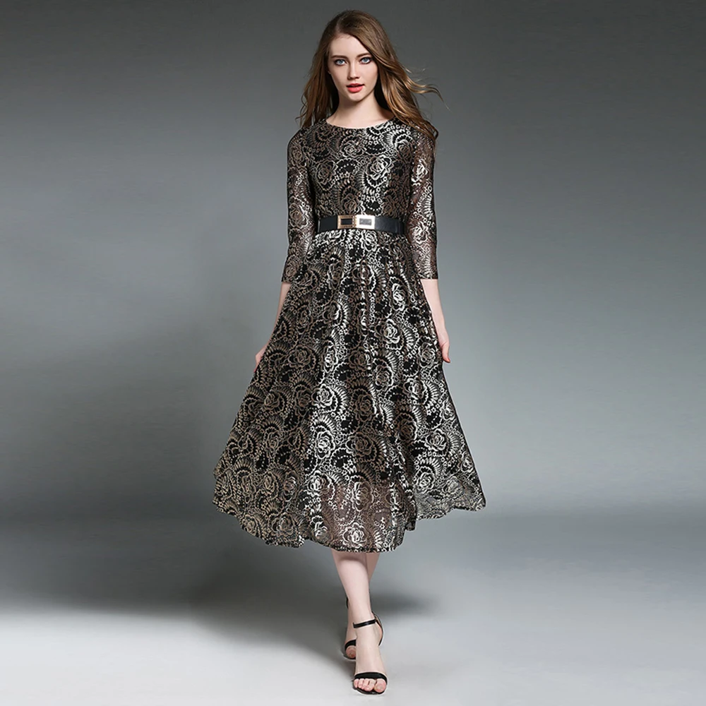 Женское винтажное кружевное платье однотонное облегающее вечернее с поясом на