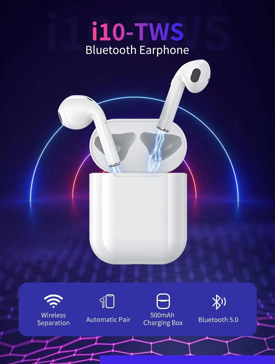 RAXFLY i10 TWS мини беспроводные Bluetooth наушники для всех мобильных телефонов 3D стерео наушники гарнитура спортивные наушники с зарядной коробкой