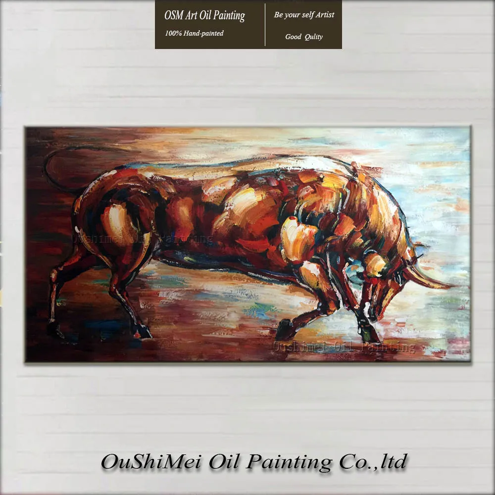 

New Animals Paintings Hand Painted Knife Bull Painting Modern OX Paintings Canvas Hang Picture Home Decor Brown Oil Painting