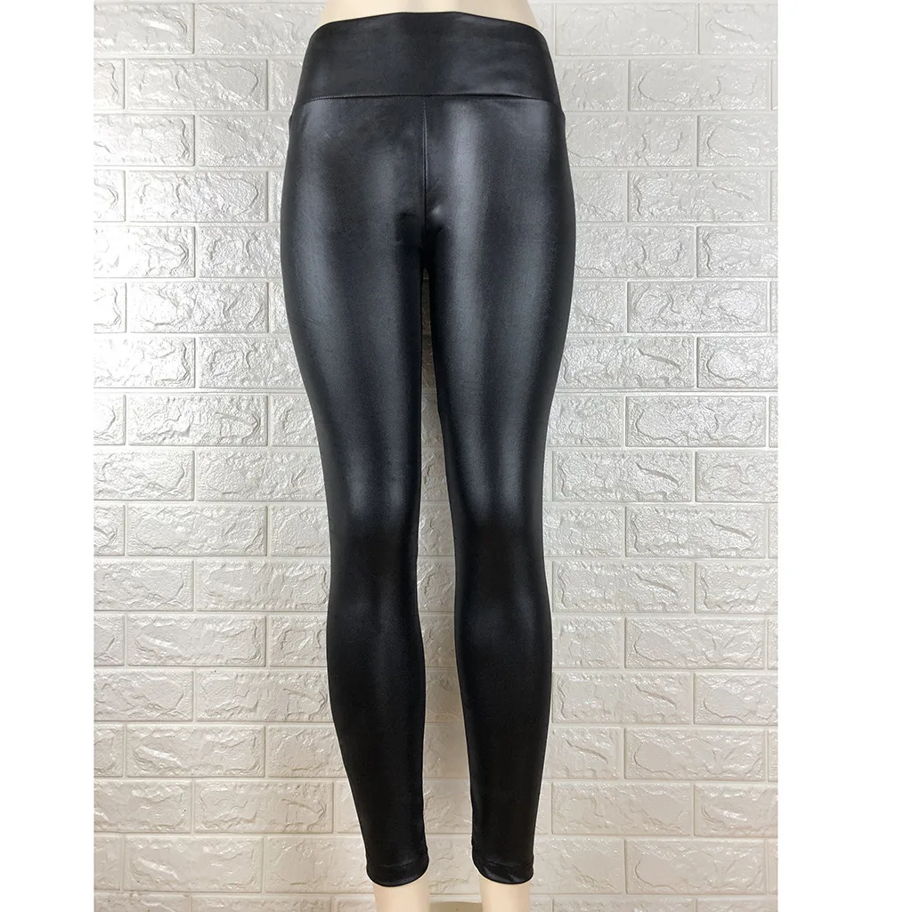 Женские спортивные кожаные штаны однотонные леггинсы для тренировок фитнеса с