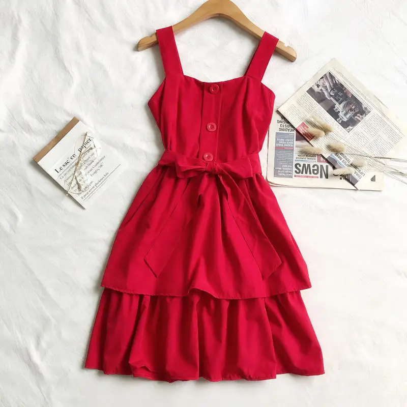 Red dress Летнее корейское женское сексуальное короткое стильное платье с открытыми плечами элегантное Бандажное белое платье на бретелях пляжное красное платье для рождественской вечеринки - Цвет: Red dress