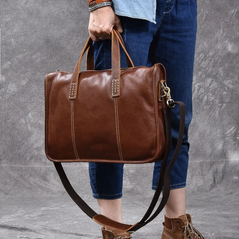 Men's Handbags Retro Handmade Genuine Leather Briefcase Crossbody Shoulder Bag Men Laptop Messenger Bags First Layer |