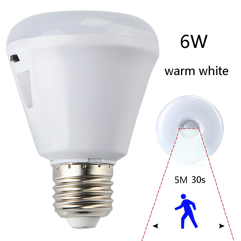DIY PIR индукционный датчик движения Светодиодная лампа E27 LED 220 В 6 Вт для Лестницы