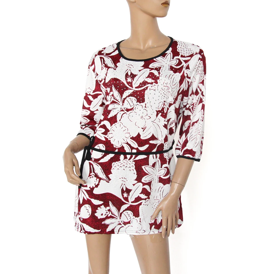 BFDADI Women Shirt 2020 Fashion printing Casual 3/4 Sleeve Loose String belt Long Tops Ladied Clothes Plus size 7800 | Женская одежда