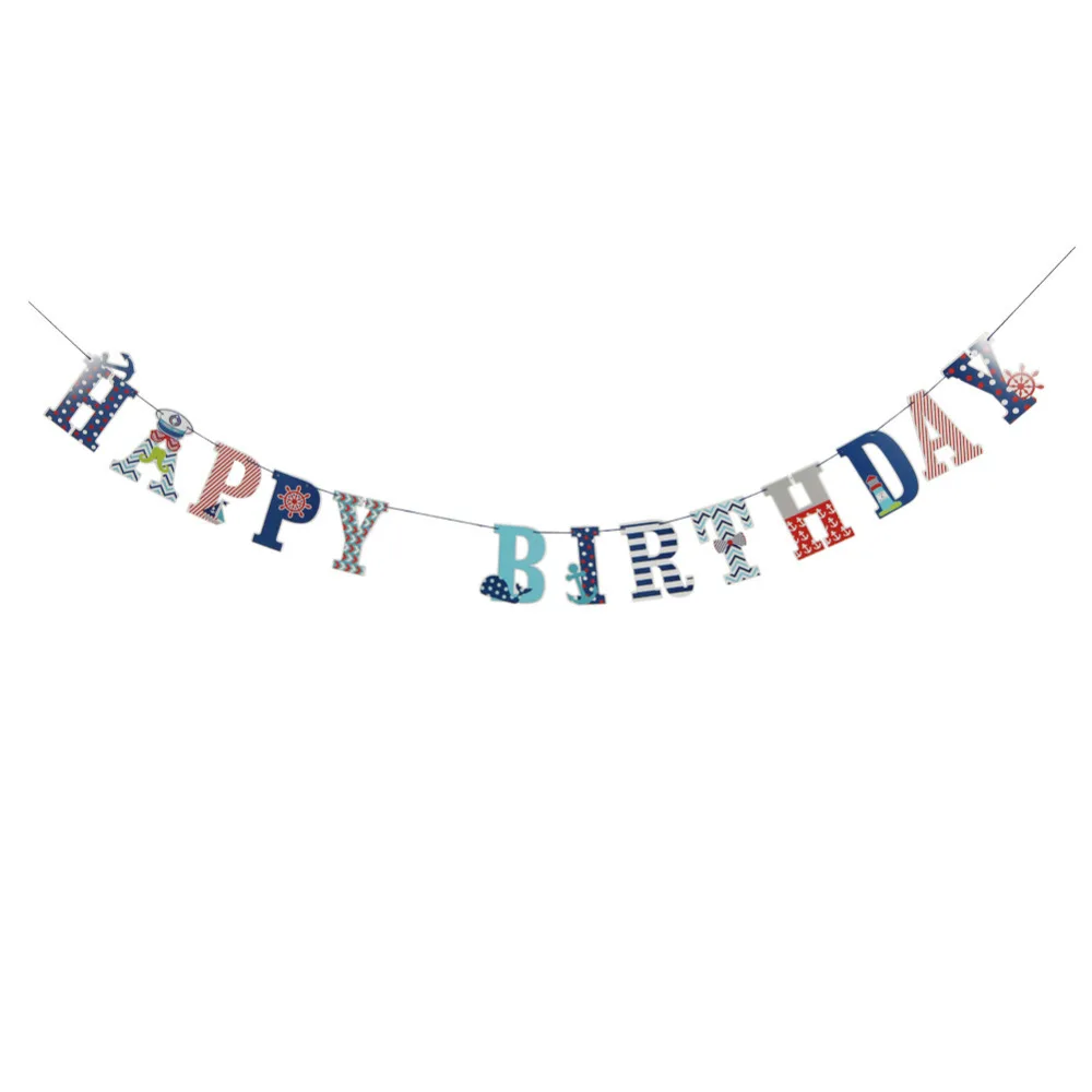 Красный темно-синий баннер с днем рождения стикеры морской тематики бумажный