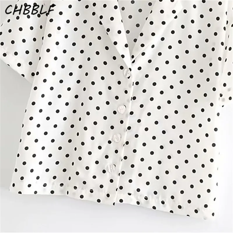 CHBBLF women dot pattern white blouse short sleeve shirts notched colllar female casual tops blusas WDD87103 |