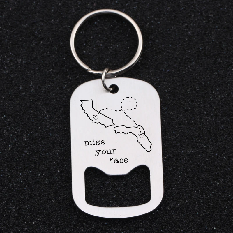 Creative High Quality Bottle Opener Key Chains Engraved Miss Your Face Keyring Long Distance Keys Holder Couples Lover's Tag | Украшения