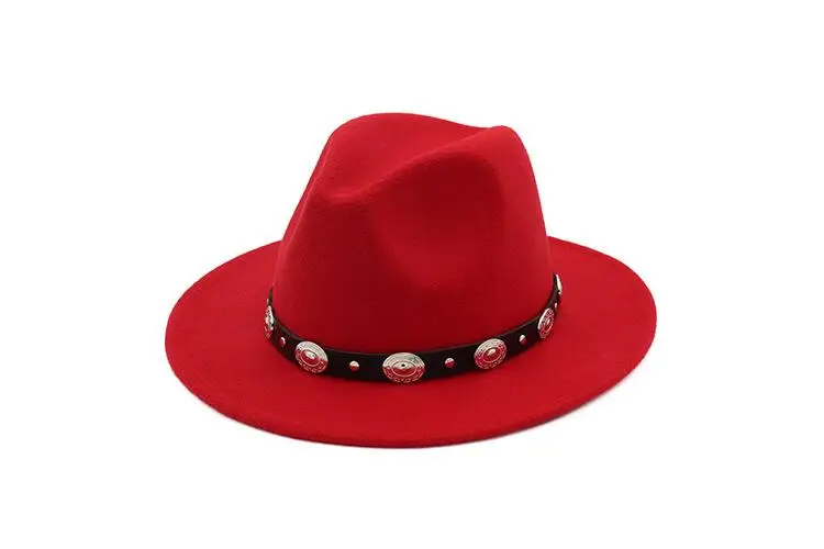 Fashion Wool Men's Women's Winter Autumn Fedora Hat With DIY Punk Belt Wide Brim Church Sombreros Jazz Cap Top Sun Hat
