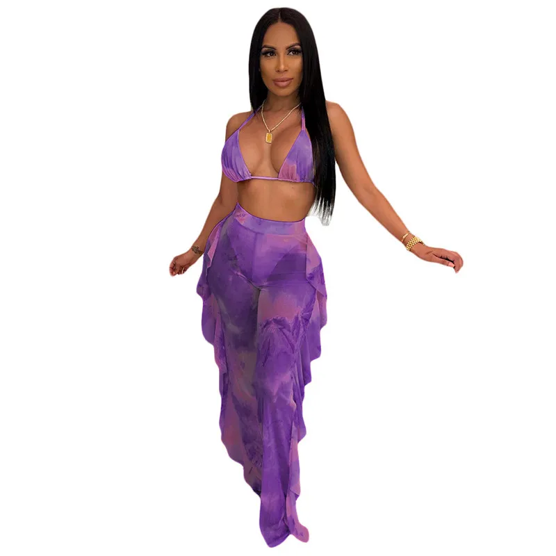 Пикантная пляжная одежда комплект из двух предметов Женский Топ бикини с принтом