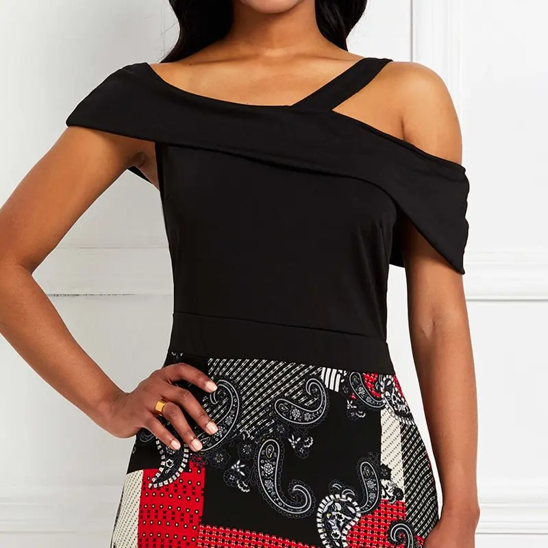 Летнее платье макси в африканском стиле пикантное на одно плечо с принтом