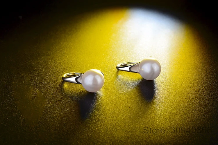 

Pure 925 Sterling Silver Earrings Drop Women Round Natural Freshwater Pearl Hook Dangle Earring Ear Drops Brincos de Prata