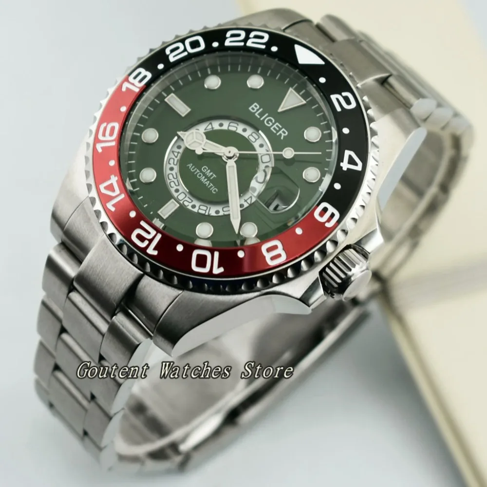 43 мм титановый/керамический корпус SS. Чехол с зеленым циферблатом светящиеся