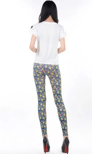 ML7605 дешевые элегантные женские леггинсы с ярко-желтым цветочным принтом |