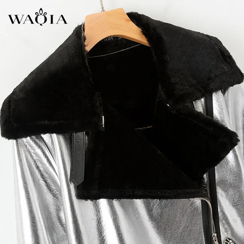 WAQIA 2018 осень зима куртки Для женщин Свободные стекаются теплое толстое пальто