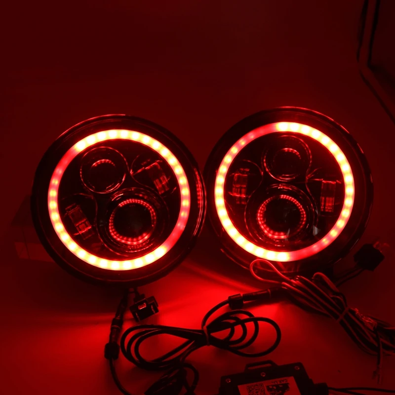 Для Jeep Wrangler JK TJ 7 &quotсветодиодные фары RGB Halo Angel Eye с Bluetooth APP управление iPhone и Android