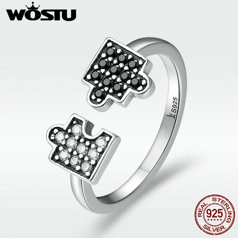 WOSTU Аутентичные стерлингового серебра 925 Гламурные головоломки прозрачные CZ открытые, кольца на палец для женщин ювелирные изделия из стерлингового серебра DXR180