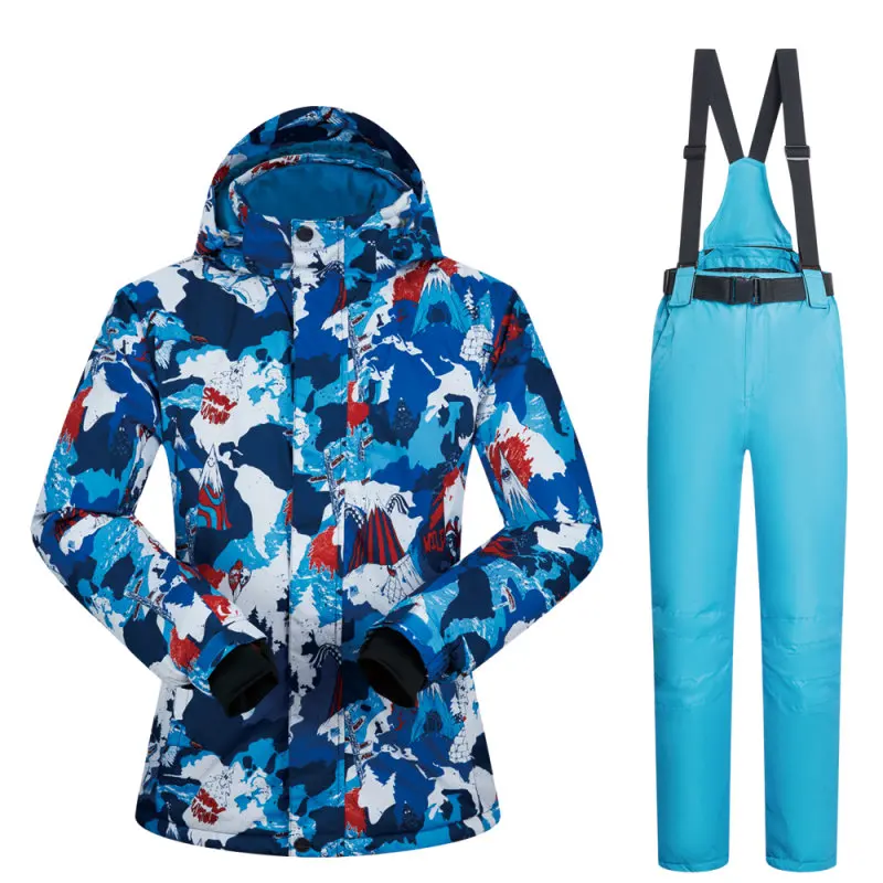 Women Ski Suit Brands New Windproof Waterproof Breathable Warmth Snow Jacket and Pant Winter Sets Skiing and Snowboarding Jacket - Цвет: HLXR And Light blue