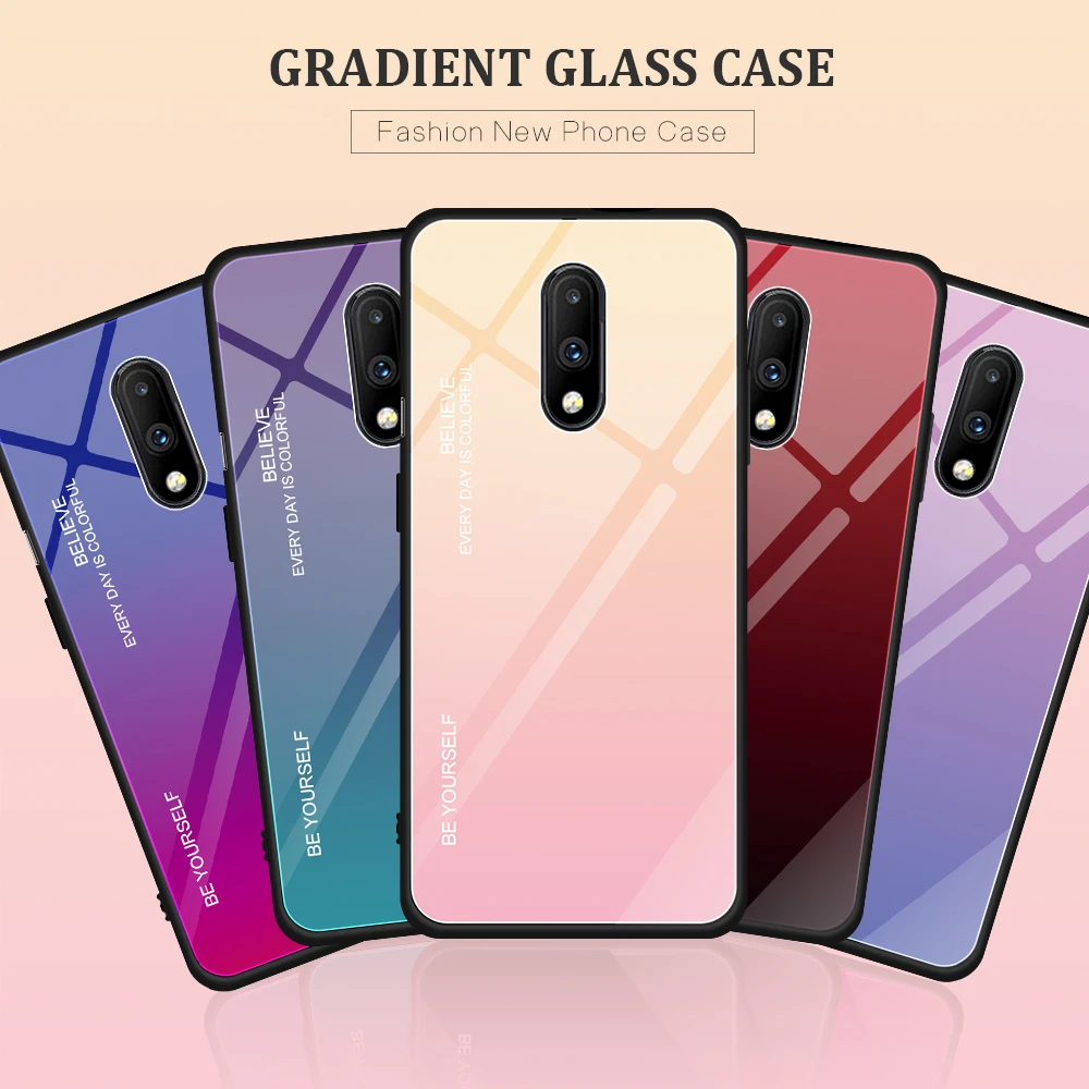 Градиентный стеклянный чехол для Oneplus 6 T силиконовая рамка жесткая стеклянная