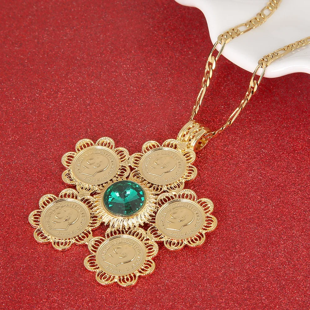 Ethiopian Red Blue Green Stone Cross Pendant Necklace Women Men Jewelry Africa Coin Eritrea Habesha | Украшения и аксессуары