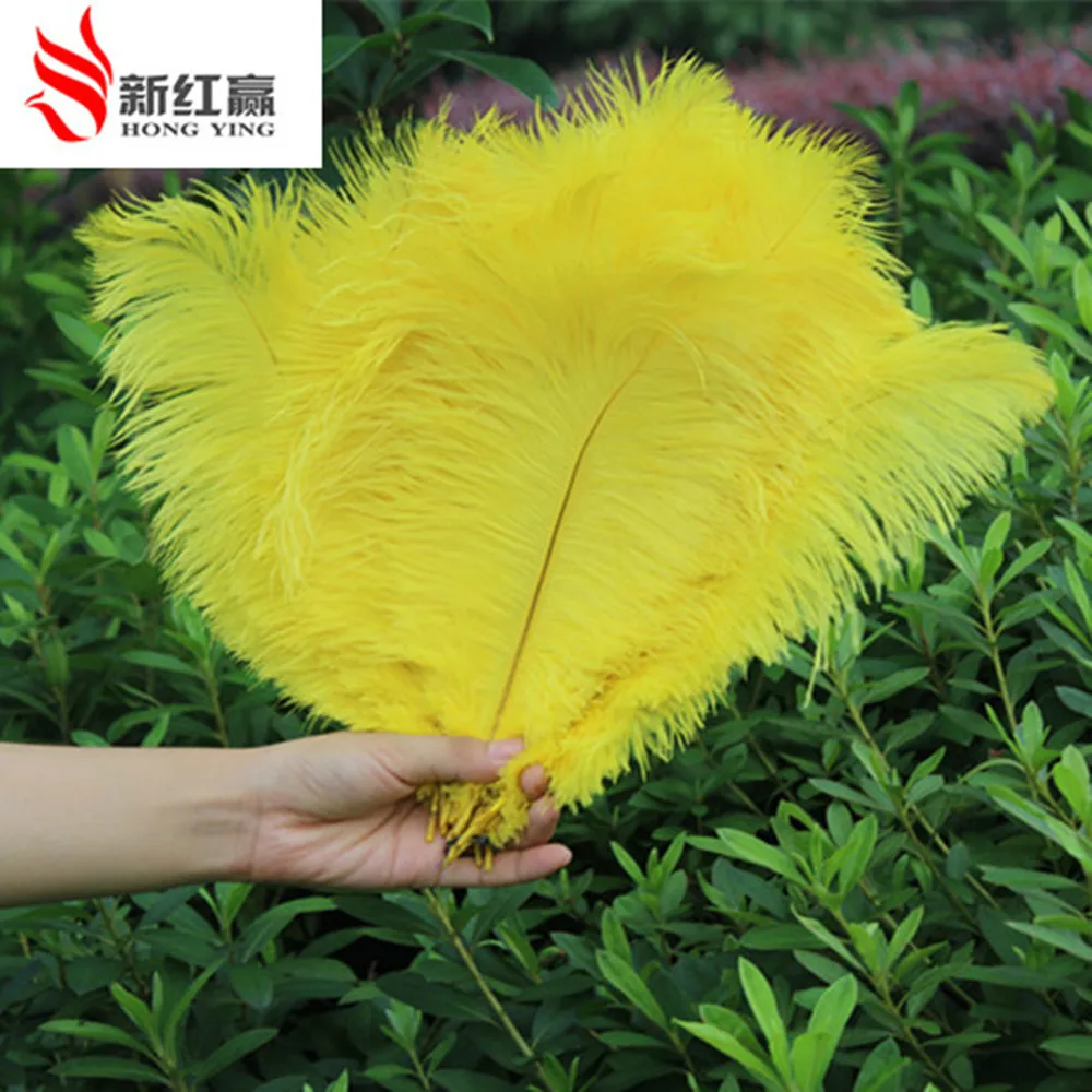 

50pcs/lot yellow ostrich feather 35-40CM /14-16inches Plume headwear performance weddiing decoration feathers