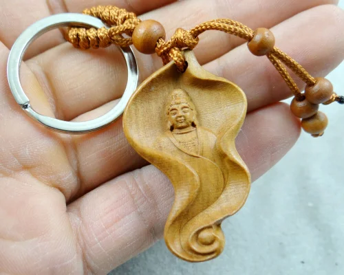 Натуральное красное дерево трехмерная гравировка Guanyin деревянный брелок