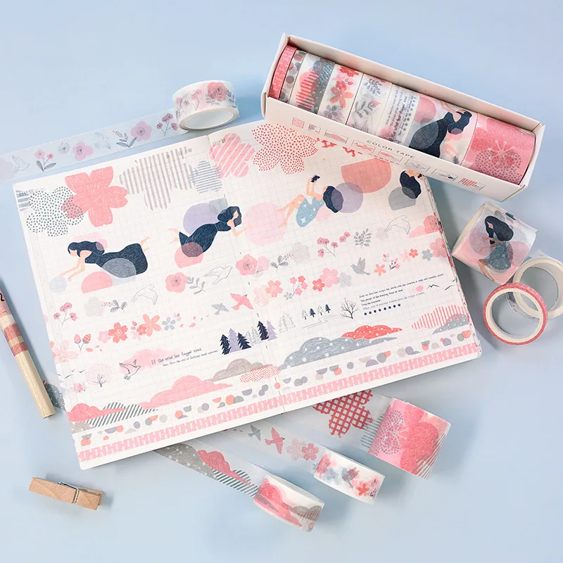 8 шт./компл. васи лента маскирующая Васи цветочный милый деко Сакура моющаяся