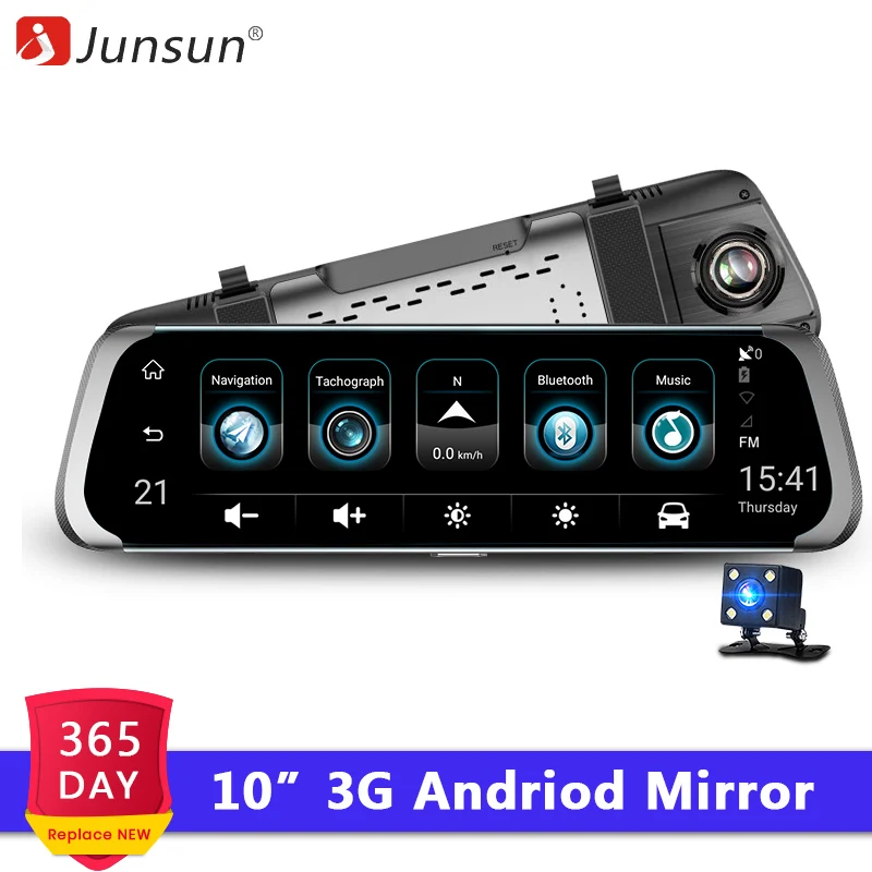 Junsun регистраторы 10 &quotпоток медиа 3g зеркало заднего вида Full HD 1080 P DVR двойной len Android