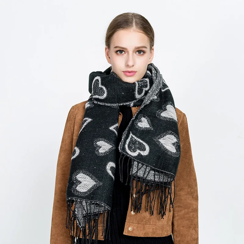 Осень зима Новый Для женщин кашемировый шарф с бахромой Двусторонняя в форме