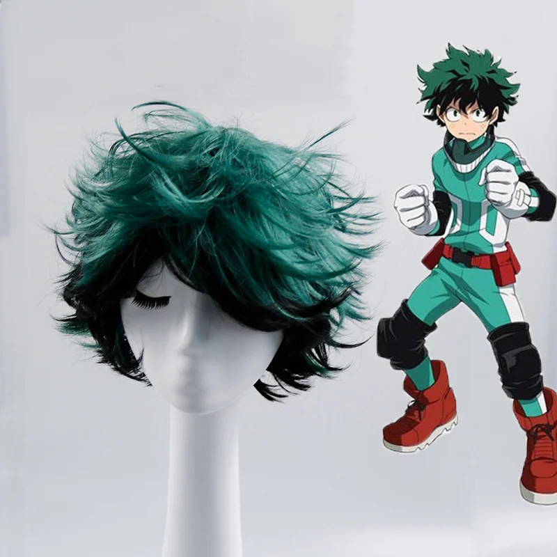 wig green Школьная форма для взрослых My Hero Academy Midoriya Izuku Bakugou Katsuki OCHACO URARAKA Косплей Аниме Boku No Hero Academy C95311AD - Цвет: wig green
