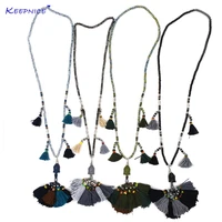 new ethnic buddha pendants necklace multicolor cotton tassel necklace boho crystal beadschain long necklace